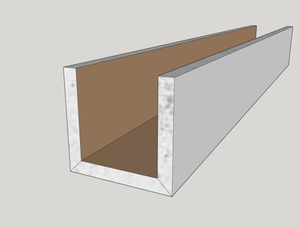 Column U diagram made from prefabricated drywall with open end facing up